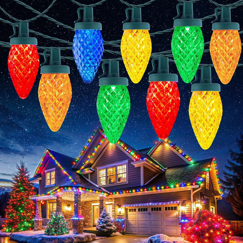 C9 Christmas Lights Outdoor Waterproof 114 Feet 150 LED C9 String Lights With Timer 8 Light Mode Connectable Christmas Tree Lights For Indoor